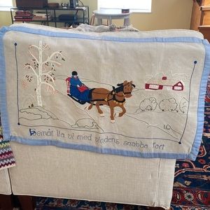 Linen Wall Hanging Table Scarf Crewel and Embroidered Textile